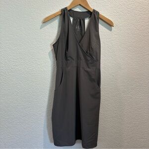 LOLA, DARK GREY WRAP BODICE RACER BACK DRESS SMALL, SIDE ZIP & POCKETS EUC 🩶🩶🩶